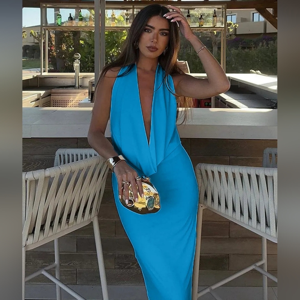 Plunge halter maxi dress